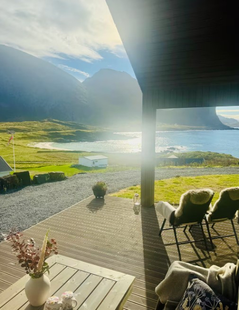 Terrasse mit Meerblick Ferienhaus Vesteralen Lofoten, Norwegen